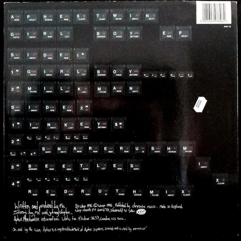 Aphex Twin – "Girl/Boy" E.P. Back Cover