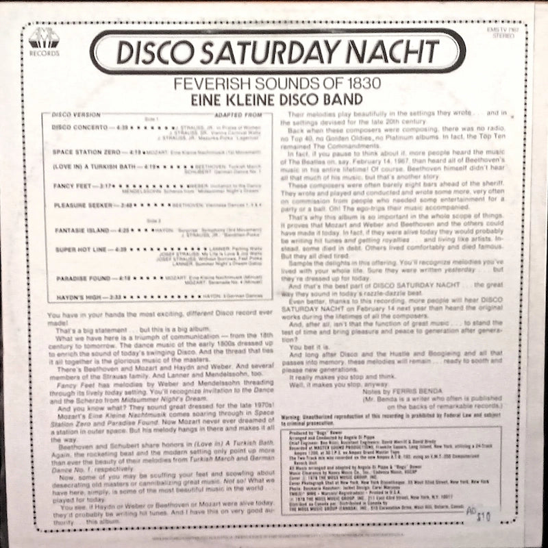 Eine Kleine Disco Band Red Vinyl – Disco Saturday Nacht Back